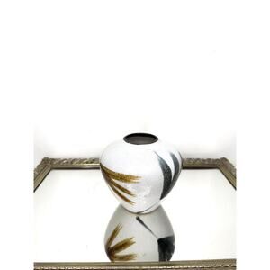 Vintage Handpainted Ceramic Pottery Vase with Fan Brush Design